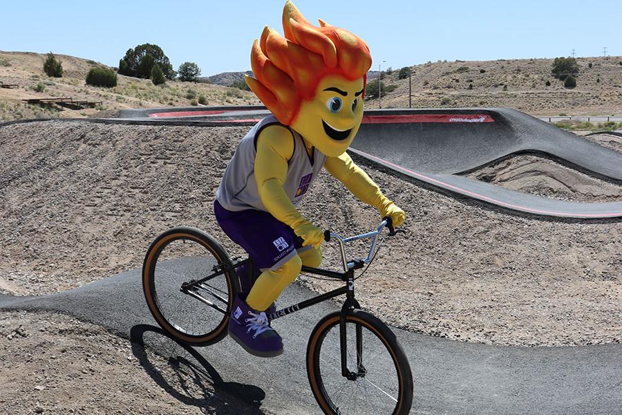 Blaze on a bike at the SJC Bike Pump Track